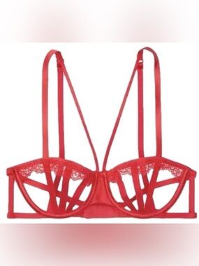 Victoria's Secret Red Strappy Lace Cage Underwire Bra size 36B